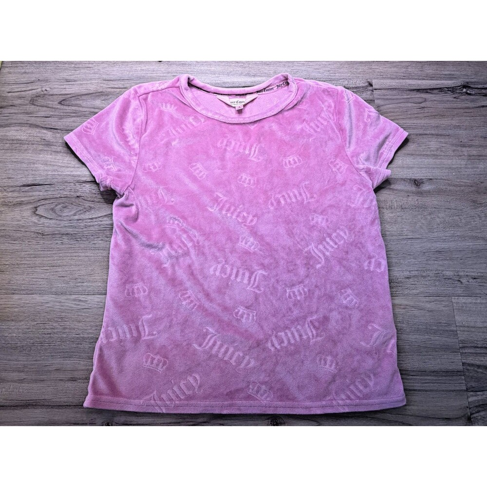 Juicy Couture Pink Velvet Monogram Shirt Sleepwear Pajama Size Small Soft